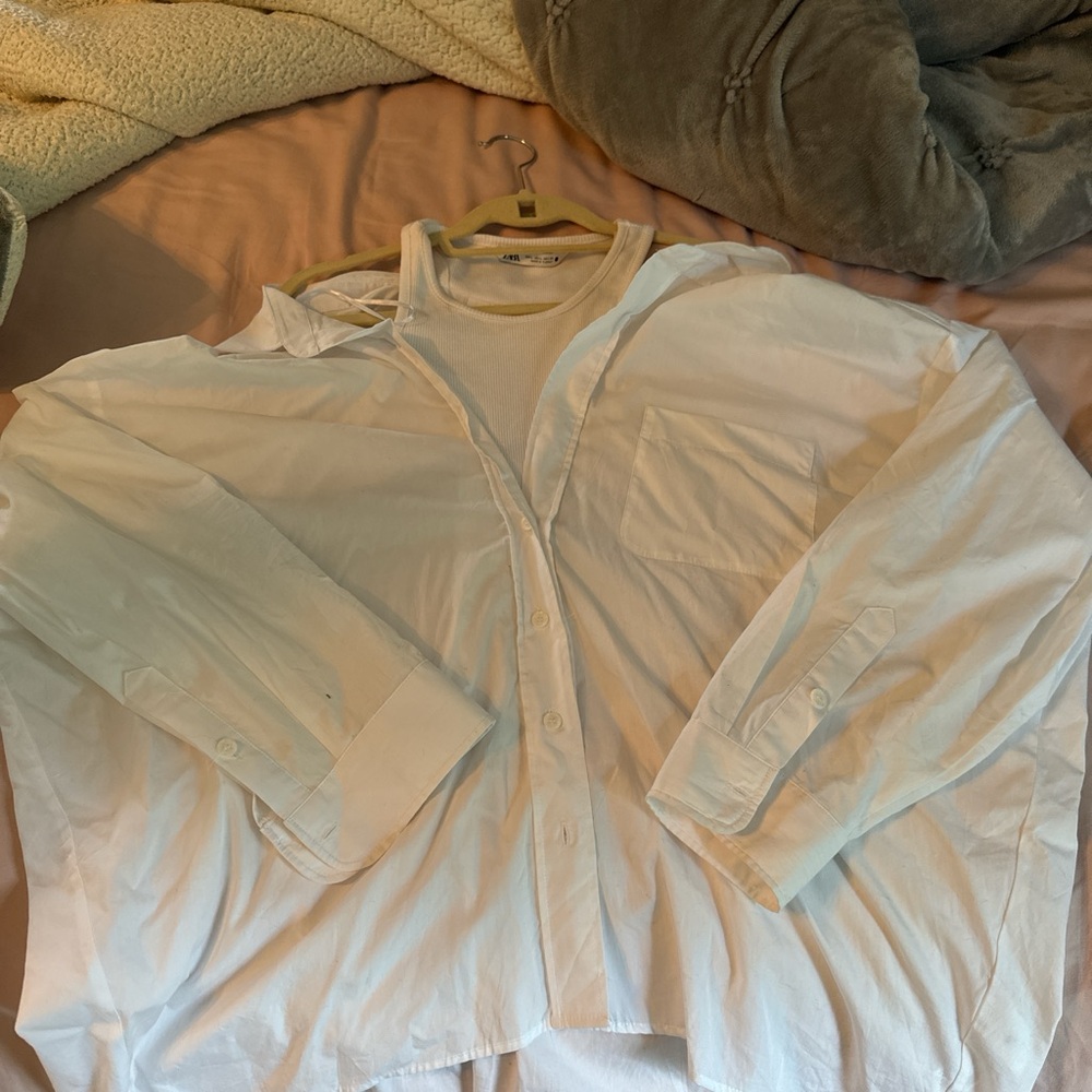Zara White Button Down with Built in under shirt.